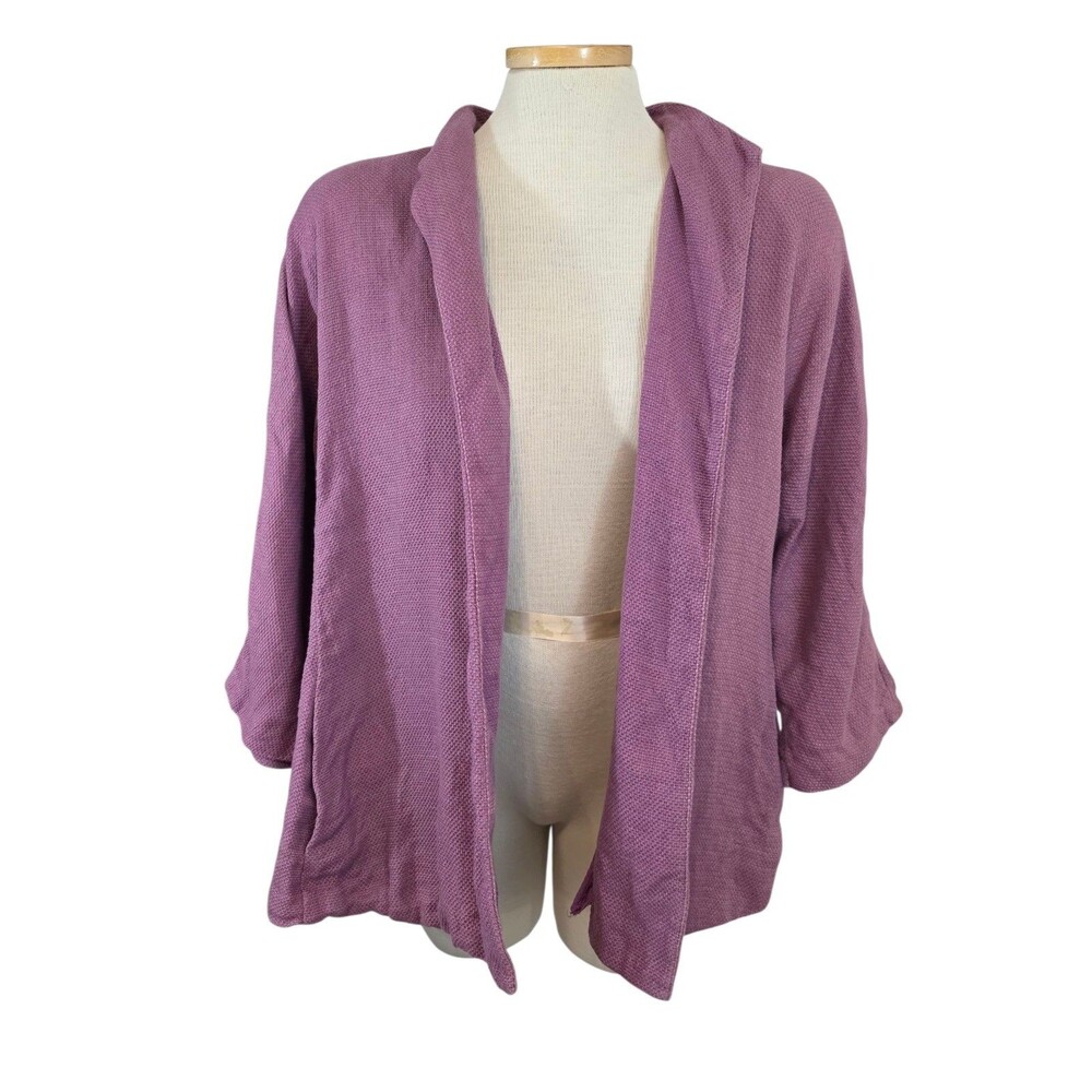 Eileen Fisher Cardigan Womans Extra Large Pink Open Front Linen Blend Lagenlook